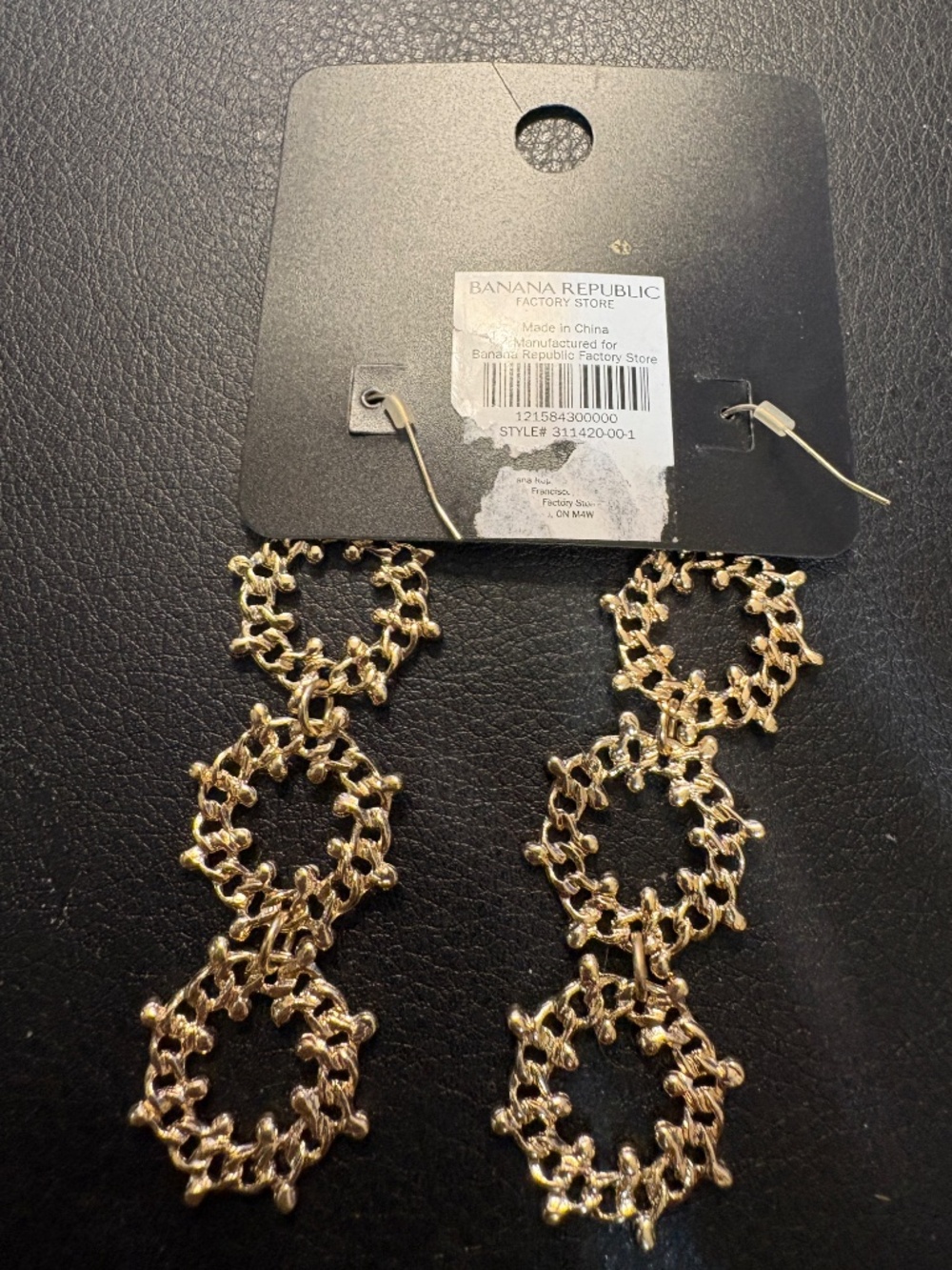 Banana Republic Polished Gold Tone Triple Crystal Filigree Pierced Earrings NWT - Picture 3 of 4